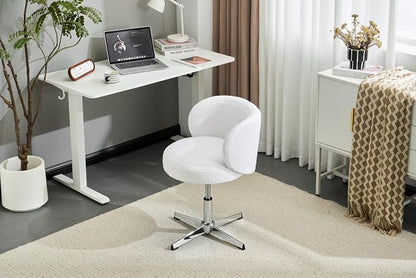 VINGLI Cute Small Swivel Desk Chair Comfy no Wheels,Ergonomic Low-Back Lumbar Support Vanity Nail Tech Computer Task StoolGirls Women Kids Chair for Home Office,Height Adjustable,Teddy Fleece,White
