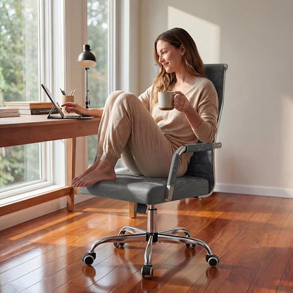 Furmax Ergonomic Office Desk Chair, Executive Ribbed Mid-Back PU Leather Conference Room Chair Adjustable Swivel Chair with Arms (4, Bicolor Vintage Grey)