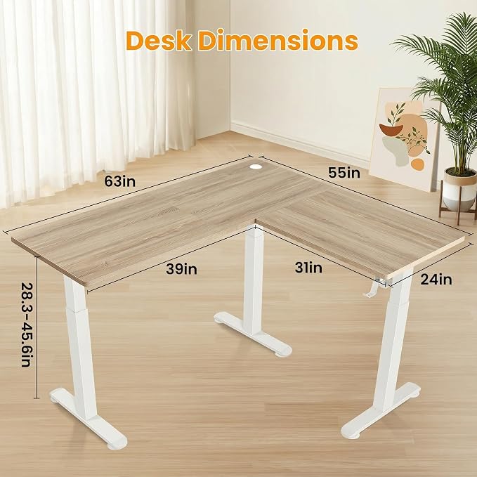 farexon 63x55 Inch L Shaped Standing Desk, Electric Adjustable Height Stand Up Desk, Corner sit Stand Desk with 39x18 in Mouse Pad, Hook, Home Office Writing Gaming Computer Workstation, Oak Grey