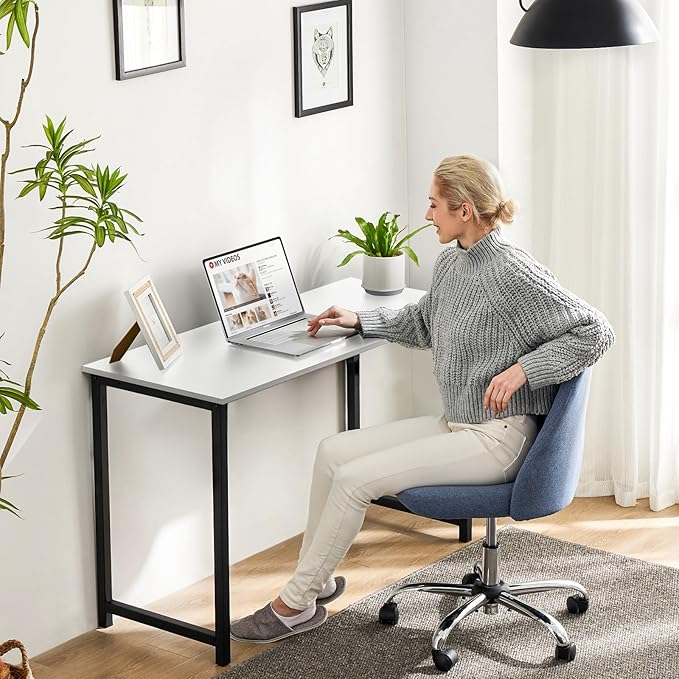 Sweetcrispy Computer Desk, Small Office 32 Inch Writing Work Study Student Teacher Home Bedroom Table with Metal Frame Wood Tabletop, Compact Modern Study Table for Home Use, Modern White