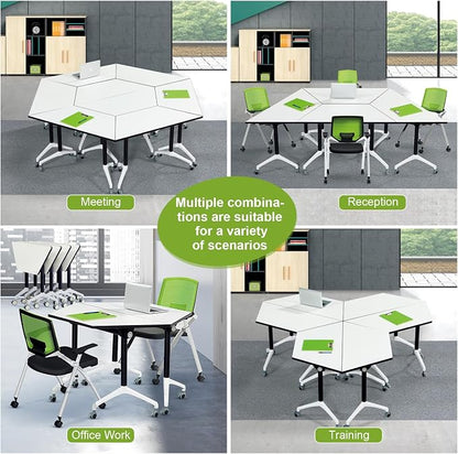 Conference Room Table,Trapezoidal Rolling Splicing Multifunctional Computer Desk for Conference Rooms,Flip Top Training Seminar Table with Silent Locking Wheels,Size:47.2"L*20.4"W*29.5"H( 2Pack)