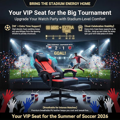 Gaming Chairs for Adults, Computer Chair with Footrest, High Back, Big and Tall Gamer Chair‘s with Massage Lumbar Support, 360° Swivel Height Adjustable Computer Chaires, Dark Red