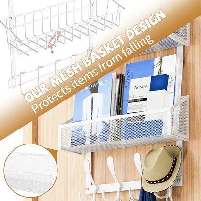 Kaiferty Over The Door Hooks Organizer, Coat Rack Over The Door Storage Hanger Towel Rack, Back of Door Storage Organizer for Bathroom,Bedroom,Kitchen,Office (White, 4-Tier)