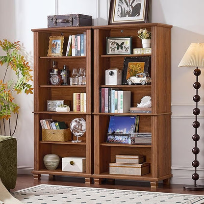 SAVOR LIFE 70" Tall Brown Bookshelf,5 Tier Wooden Book Shelf with Adjustable Shelves & Wood Legs,Free Standing Farmhouse Bookcase with Open Display Storage,Vintage Bookshelves for Classroom, Office