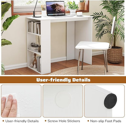 Giantex Small Computer Desk, 35.5 Inch Compact Home Office Desk with Storage Bookshelf, Vanity Table, Modern Laptop Computer Workstation, Student Teen Study Writing Desk for Small Spaces, White