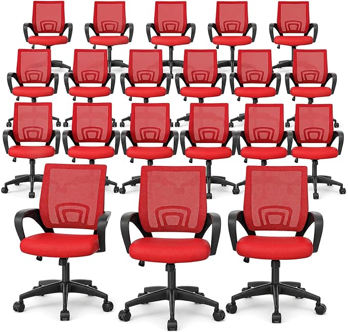 Magshion Ergonomic Office Chair 20 Pack, Mid-Back Mesh Desk Chair, Adjustable Swivel Computer Chair with Lumbar Support & Breathable Backrest for Gaming, Work, Study, 300 Lbs Capacity, Red