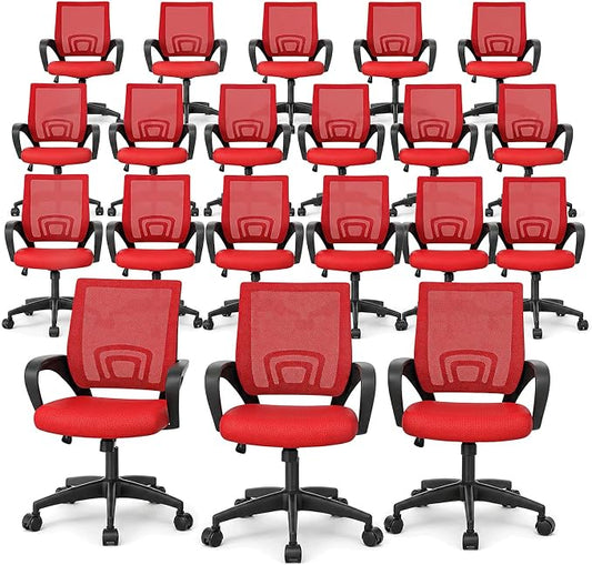 Magshion Ergonomic Office Chair 20 Pack, Mid-Back Mesh Desk Chair, Adjustable Swivel Computer Chair with Lumbar Support & Breathable Backrest for Gaming, Work, Study, 300 Lbs Capacity, Red