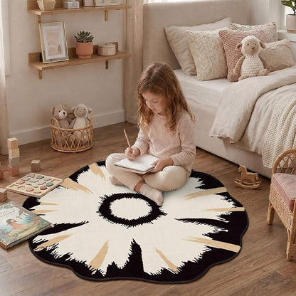 Latte&Fog Round Area Rug for Living Room, Modern Floral Washable Circle Rug, Boho Non Slip Low Pile Carpet for Bedroom, Dining Room, Entrance and Hallway(4ft Round)