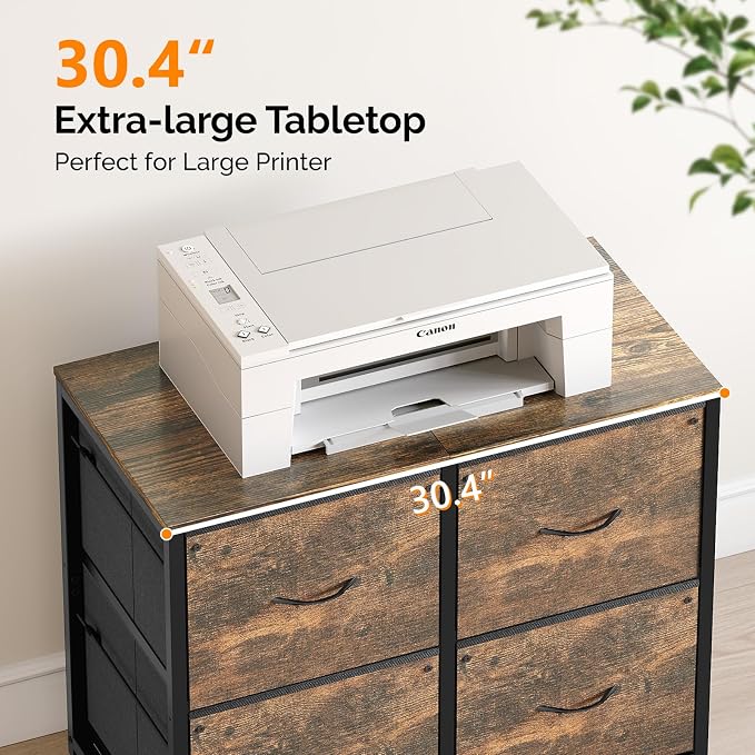 VINGLI 4 Drawer Mobile File Cabinet with Wheels Filing Cabinet Under Desk File Cabinet, Fabric Drawers Printer Stand for Home Office, Fits Letter Size, Rustic Brown