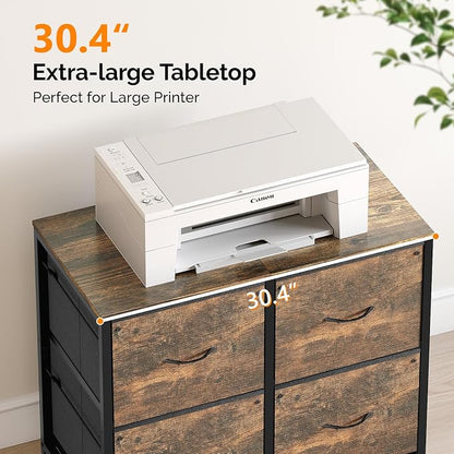 VINGLI 4 Drawer Mobile File Cabinet with Wheels Filing Cabinet Under Desk File Cabinet, Fabric Drawers Printer Stand for Home Office, Fits Letter Size, Rustic Brown