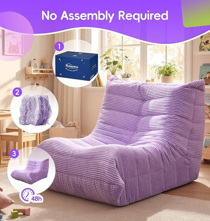 Hobestluk Small Bean Bag Chair Faux Fur Fabric BeanBag Couch for Playroom | Purple Corduroy,Ergonomic Design,Memory Foam,Strong Supportive,No Assembly Required,Decorative Style for Living Room Bedroom