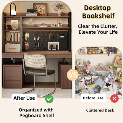 Desktop Hutch Bookshelf, 4-Tier Metal Desk Shelf for Top of Desk | Heavy Duty Countertop Organizer Rack with Peg Board & Accessories Space-Saving Storage for Dorm, Office & Home