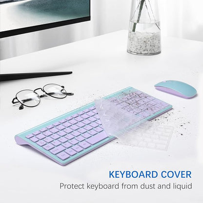 Wireless Keyboard and Mouse Ultra Slim Combo, TopMate 2.4G Silent Compact USB 2400DPI Mouse and Scissor Switch Keyboard Set with Cover, Batteries Included, for PC/Laptop/Windows/Mac - Blue Purple