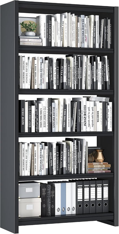 OSEILLC 69" Metal Bookshelf,5 Tier Library Bookcase,Bedroom Bookshelves and Bookcases,Tall Book Case/Shelves for Living Room,Office,Black Large Bearing Book Shelf
