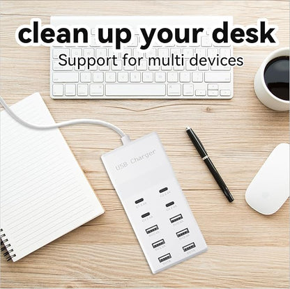 USB Charging Station with 6 USB-A & 4 USB-C Ports, 50W 10A USB Charger Block for Multiple Devices -USB Power Strip with Auto-Detect Technology (2 PCS)