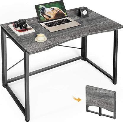 Huuger Folding Desk for Small Spaces, 31.5 Inch Foldable Computer Table, for Home Office, Study, Bedroom, Dorm, Space Saving, Small Writing Work Office Computer Desk, Easy to Fold, Grey