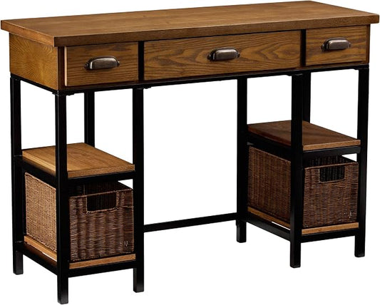 SEI Furniture "Mirada Writing Desk 42" Wide - Weathered Gray w/ Natural Brown Finish - Broad Workspace", weathered gray/ natural brown/ black