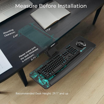 EUREKA ERGONOMIC Height Adjustable Mouse & Keyboard Tray Under Desk, 28x10'' Large Slide Out Swivel Tilt Computer Keyboard Drawer with Pad for Gaming Home Office, Dual Mount