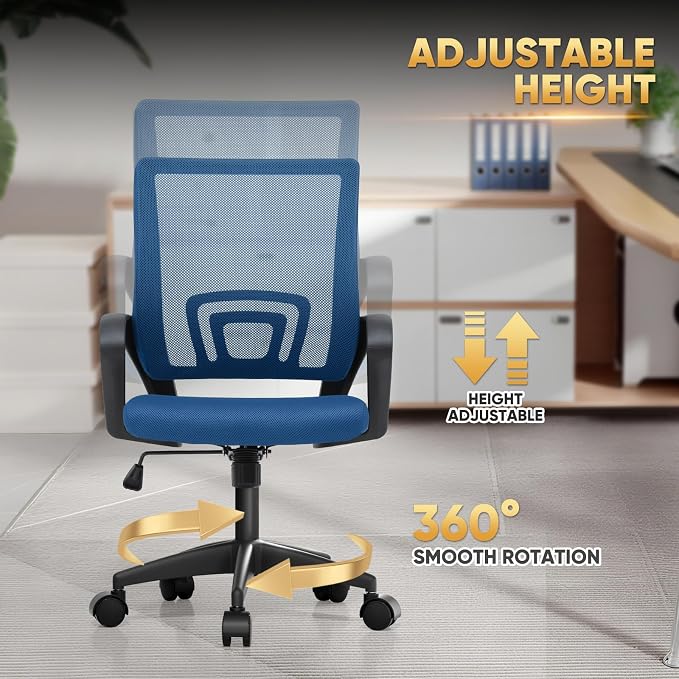 Magshion Ergonomic Office Chair 10 Pack, Mid-Back Mesh Desk Chair, Adjustable Swivel Computer Chair with Lumbar Support & Breathable Backrest for Gaming, Work, Study, 300 Lbs Capacity, Navy Blue