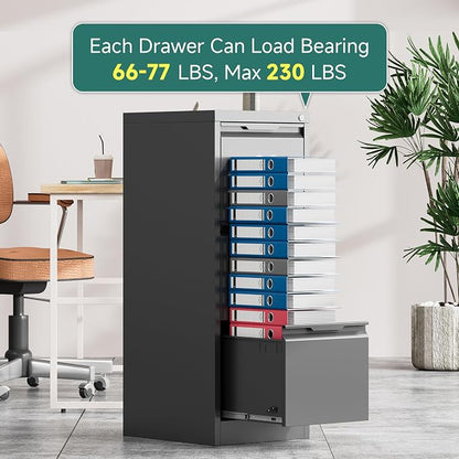 3 Drawer File Cabinet with Lock for Home Office | Small Metal Filing Cabinet, Under Desk, Vertical Organizer, Legal/Letter Size File, Easy Assembly