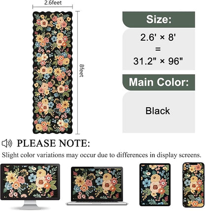 DUKINO 2.6x8 Runner Rug for Hallway, Washable Kitchen Rug with Non Slip Backing & Non-Shediing, Soft Low Pile Floral Design Runner for Bedroom, Kithchen, Living Room, Laundry, Bathroom, Black