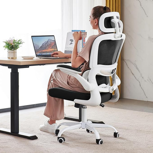 TRALT Office Chair Ergonomic Desk Chair, 330 LBS Home Mesh Office Desk Chairs with Wheels, Comfortable Gaming Chairs (Black & White)