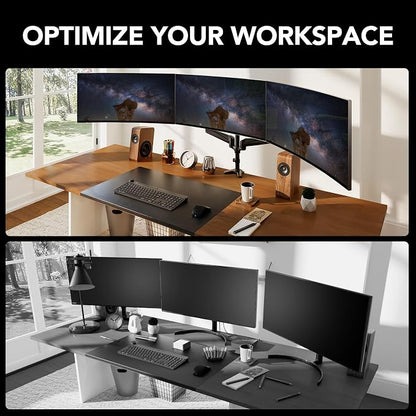 HUANUO Triple Monitor Mount for 17 to 32 inch Screens, Adjustment Gaming Triple Monitor Stand with Swivel, Tilt, Rotation, Clamp & Grommet Kit