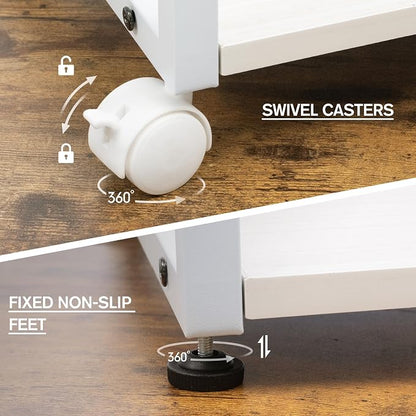Under Desk Printer Stand - 2-Tier Industrial Mobile Printer Table with Storage Shelf, Heavy Duty Wood Rolling Printer Cart with Wheels for Home and Office,Maple White