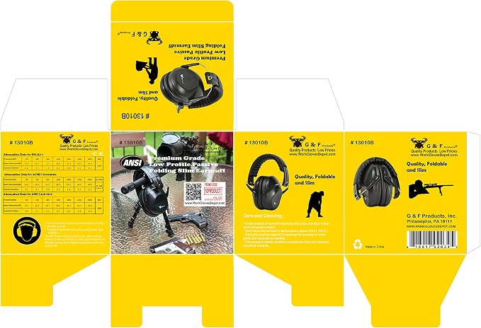 Earmuff hearing protection with low profile passive folding design 26dB NRR and reduces up to 125dB