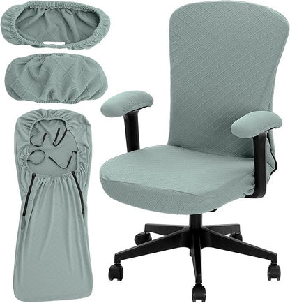 Tatuo 3 Pcs Computer Office Chair Cover Universal Rotating Chair Slipcovers Protector Removable Washable Office Armrest Covers with Zipper for High Back Seat Backrest(M,Argyle,Green)