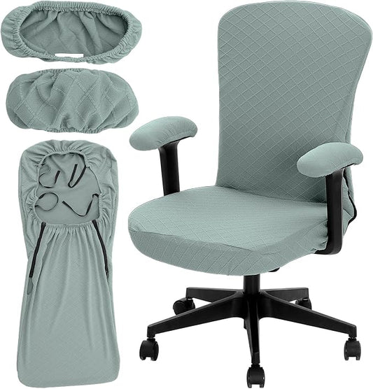 Tatuo 3 Pcs Computer Office Chair Cover Universal Rotating Chair Slipcovers Protector Removable Washable Office Armrest Covers with Zipper for High Back Seat Backrest(M,Argyle,Green)