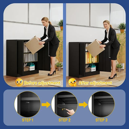 Metal Storage Cabinet with Doors and Adjustable Shelves, 35" Steel Garage Storage Cabinets with lock, Locking Tool Cabinet Utility Cabinets for Garage,Bathroom,Kitchen,Home Office,School,Shop