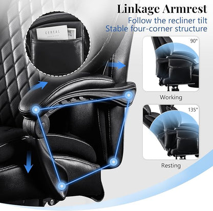 3D Kneading Massage Office Chair, Oversized 600LBS Big and Tall Executive Office Chair with Footrest, Reclining Computer Chairs, Wider Upholstered Seat Ergonomic Desk Chair for Home Office, Black
