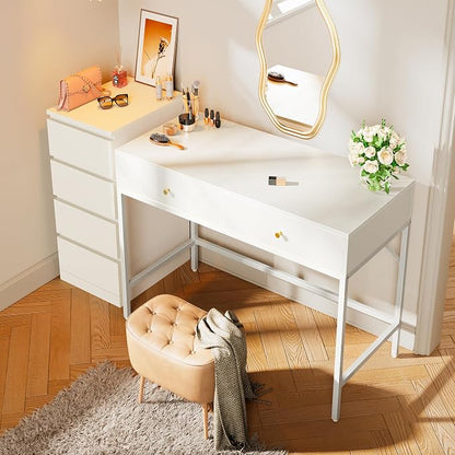 SUPERJARE Vanity Desk with Drawers, 31.5 inch Computer Desk, Modern Simple Home Office Desks, Makeup Dressing Table for Bedroom - White