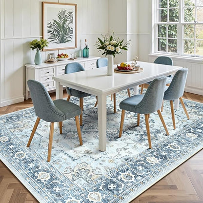 Lofus 6x9 Area Rugs for Living Room, Machine Washable Non-Slip Area Rug, Low Pile Large Rugs for Bedroom, Kitchen, Dining Room, Home Office, Vintage Oriental Print Rug, Blue Gold