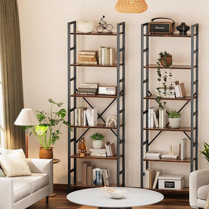 SUPERJARE Triple Bookshelf, Bookcase with 17 Open Display Shelves, Wide Book Shelf Book Case for Home & Office, 6 Tier, Brown, ABC003Z