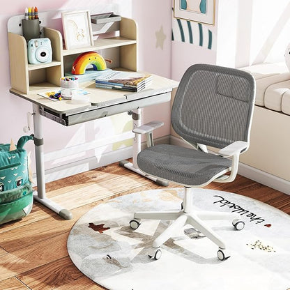 Costzon Kids Desk Chair, Height Adjustable Children Study Computer Chair with Armrests, Sit-Brake Casters, Swivel Mesh Task Chair for Boys Girls Teens Students, Kids Chair for Home, Office (Gray)