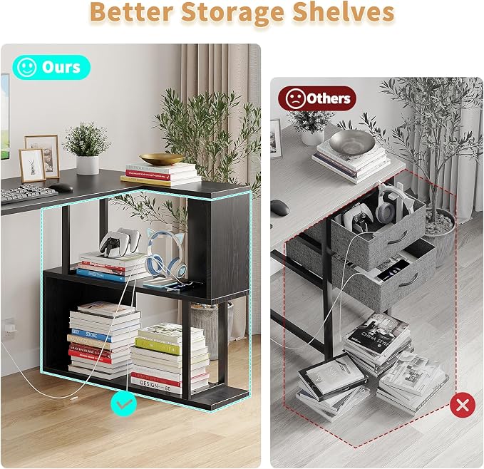 ALISENED L Shaped Computer Desk with 2 Shelves Bookshelf, Modern Corner Computer Desk with Storage, Office Desk Study Table Writing Desk for Home Office