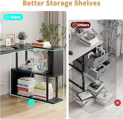 ALISENED L Shaped Computer Desk with 2 Shelves Bookshelf, Modern Corner Computer Desk with Storage, Office Desk Study Table Writing Desk for Home Office