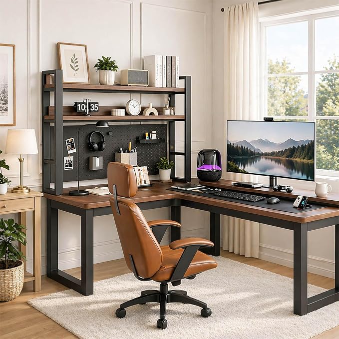Lefedrasticity Desktop Bookshelf Organizer with Pegboard 3 Tier Desk Hutch Dorm Heavy-Duty Desk Shelf Organizer for Computer Desktop Organizer Shelf for Office Dorm Room Gaming Desks (Black, 45.3" L)