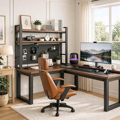 Lefedrasticity Desktop Bookshelf Organizer with Pegboard 3 Tier Desk Hutch Dorm Heavy-Duty Desk Shelf Organizer for Computer Desktop Organizer Shelf for Office Dorm Room Gaming Desks (Black, 45.3" L)