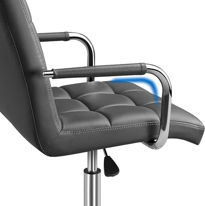 Topeakmart PU Leather Ergonomic Office Chair with Armrests, 360° Swivel Large Seat Stylish Desk Chair Heavy Duty Base Gaslift Cylinder Task Chair on Wheels, Grey
