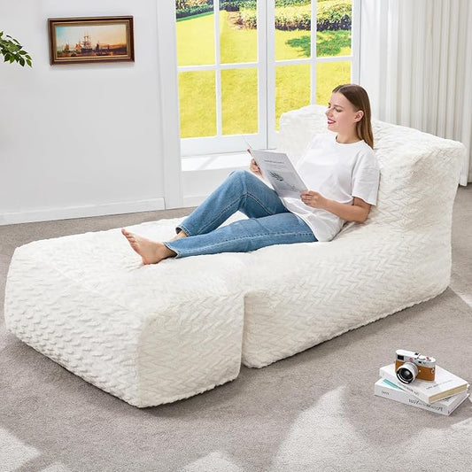 Hobestluk Giant Memory Foam Bean Bag Chairs for Adults (Snow White,Large) | Soft Fabric,Ergonomic Back Support,Lightweight,Easy Clean,No Assembly,Wear-resisting,For Livingroom Guest room,Well-looking