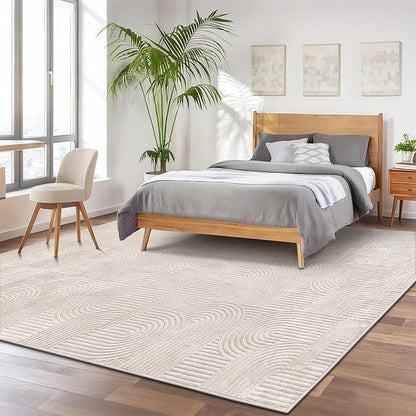 Pauwer 9x12 Washable Area Rugs for Living Room Modern Beige Solid Color Soft Fluffy Rugs for Bedroom Non Slip Boho Accent Indoor Mat Floor Carpet Cover for Kids Room Dining Room Kitchen Office