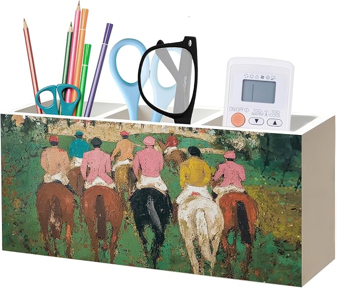 Equestrian Gifts for Women Men Pen Pencil Holder Organizer for Home Office Desk Accessories, Country Western Cowboy Horse Racing Wood Signs Makeup Brush Toothbrush Holder