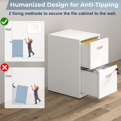 UNICOLY 2 Drawer File Cabinet with Lock, Metal File Cabinets for Home Office, Under Desk Storage, Printer Stand, Office File Cabinets for Letters and File Boxes, Assembly Required, White