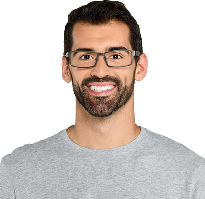Foster Grant Men's Sawyer Multifocus Rectangular Reading Glasses, Matte Dark Gunmetal/Transparent, 54 mm + 2.75