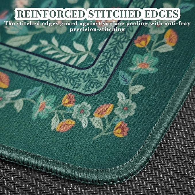 iCasso Aesthetic Small Floral Mouse Pad, Mini Portable Travel Mousepad, Anti-Slip and Comfortable Cloth Mouse Mat 7.9"x9.5" with Stitched Edges for Computer, Laptop, Office, Home(Deep Green)