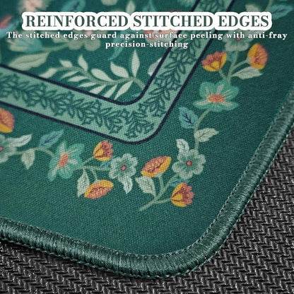 iCasso Aesthetic Small Floral Mouse Pad, Mini Portable Travel Mousepad, Anti-Slip and Comfortable Cloth Mouse Mat 7.9"x9.5" with Stitched Edges for Computer, Laptop, Office, Home(Deep Green)
