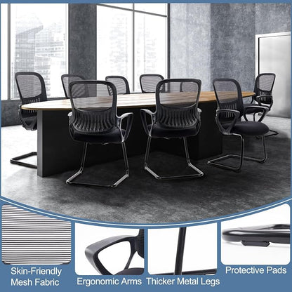 DUMOS Office Desk Chair with Sled Base Set of 2, Ergonomic Executive Mesh Computer Chairs with Lumbar Support for Home Bedroom Waiting Reception Guest Student